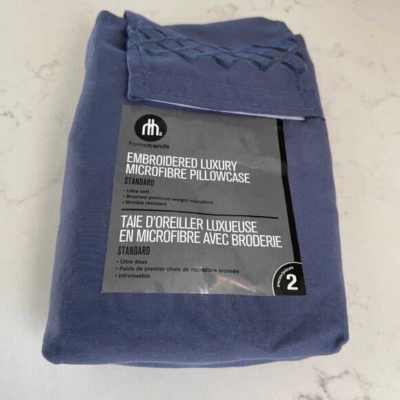 Hometrends Embroidered Luxury Microfibre Standard Pillowcases 2 pouches Blue - Picture 5 of 5